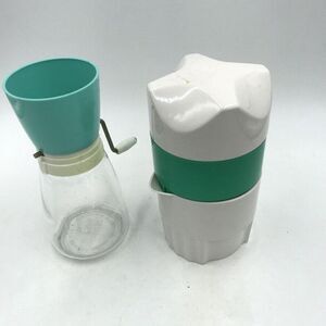 Vintage White Green Juicer Glass Nut Grinder Kitchenware